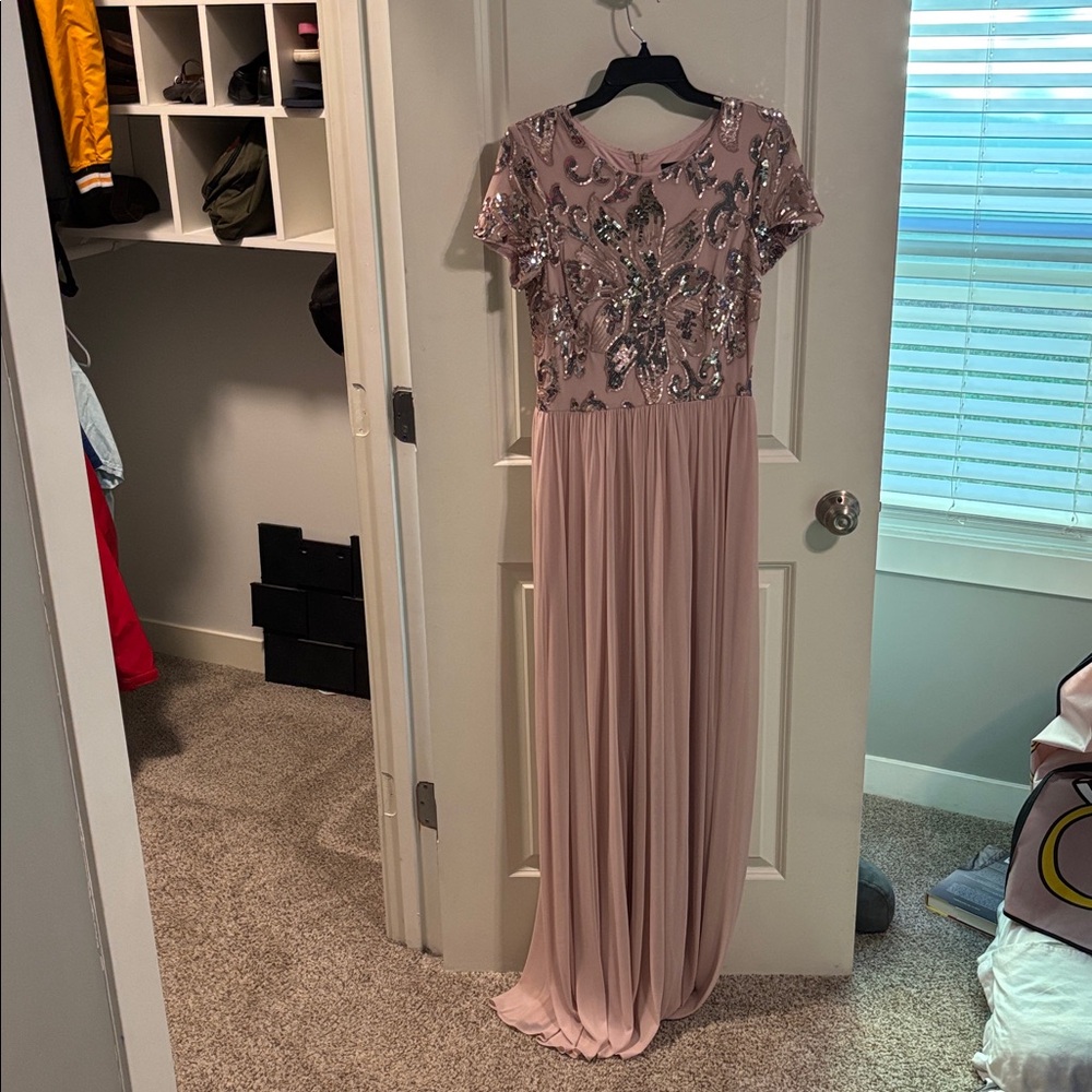 Betsy & Adam Pink Sequin Gown